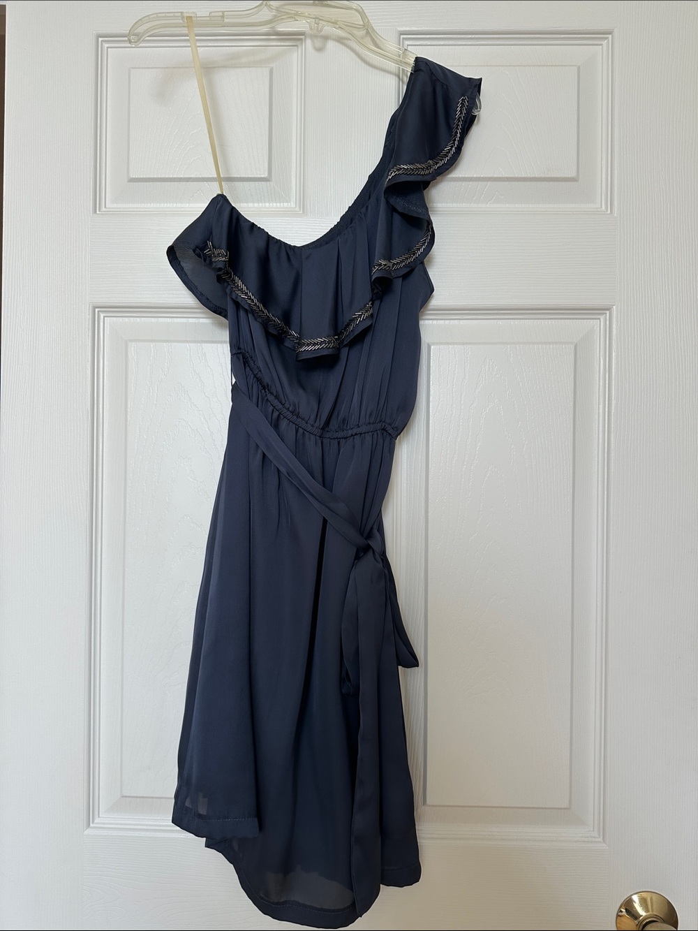 Francesca's One-Shoulder Ruffle Dress in Navy